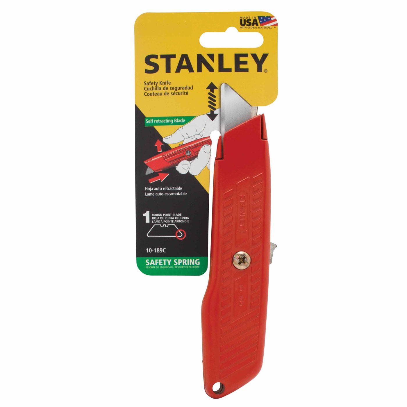 Buy Stanley Spring Loaded Retractable Red Safety Knife 10-189C from Power Tool Services - Image 1 | Best Price