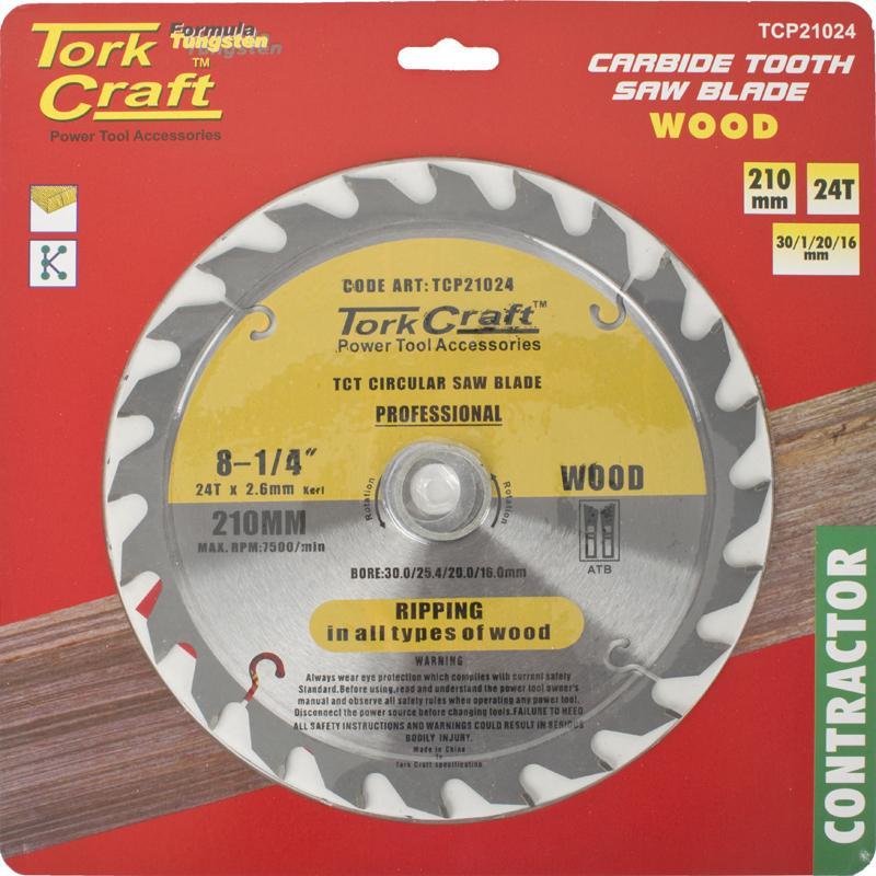 Buy Tork Craft Circular Saw Blade Contractor 210 X 24T 30/20/16 TCP21024 from Power Tool Services - Image 1 | Best Price