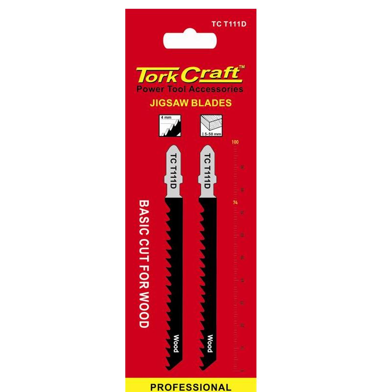 Buy Tork Craft T-Shank Jigsaw Blade For Wood 4Mm 6Tpi 100Mm 2Pc from Power Tool Services - Image 1 | Best Price