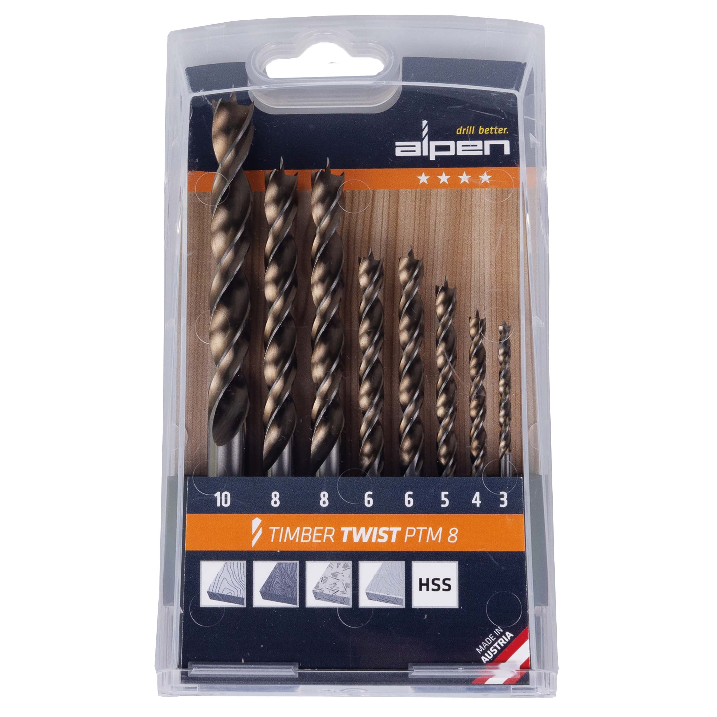 Wood Twist Drill Bit Set Ptm8-8 3, 4, 5, 10.0Mm, X2 6, 8.0Mm Power Tool Services