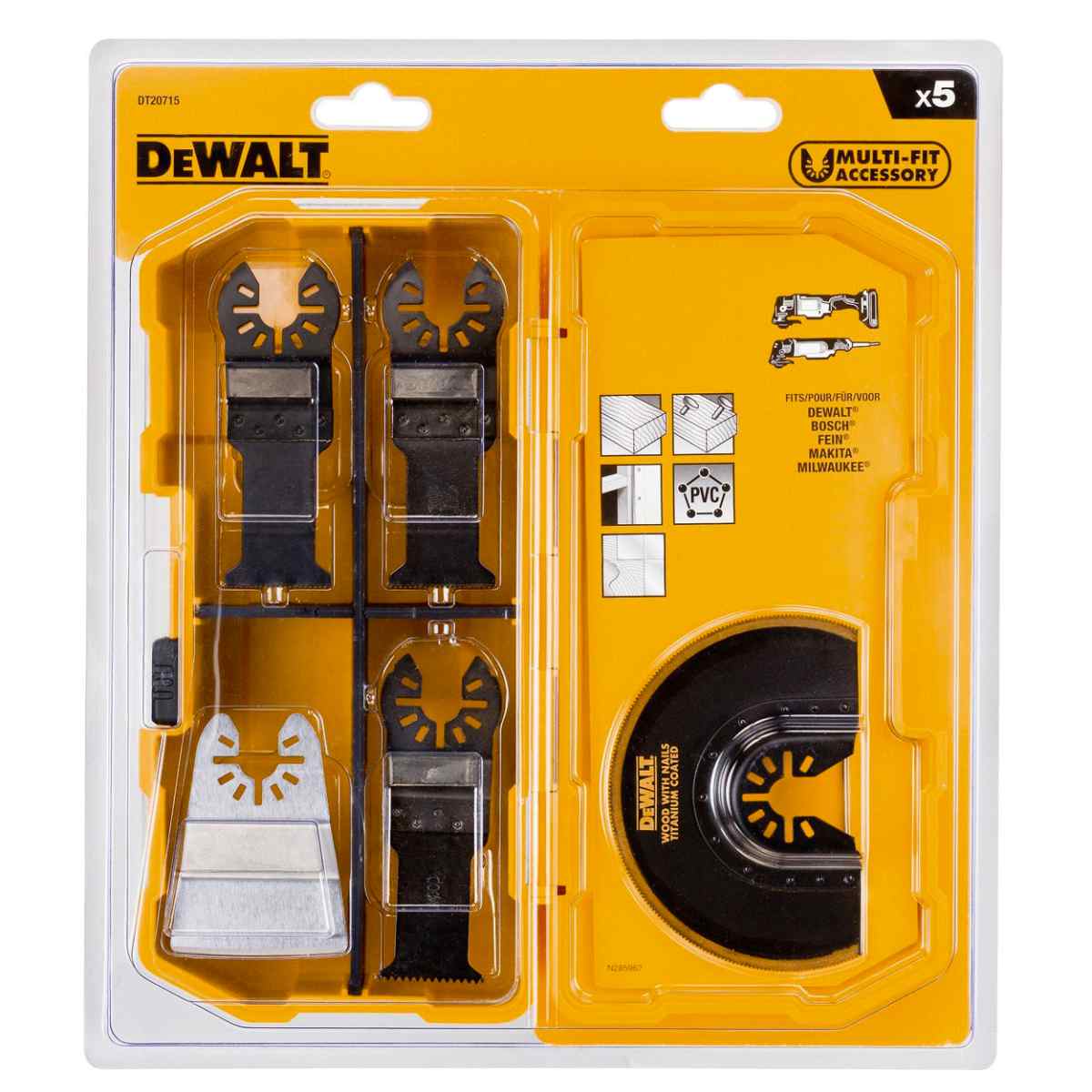Dewalt 5 Piece Saw Blade Set for Multi-Tool in Tough Case DT20715 1 - Power Tool Services