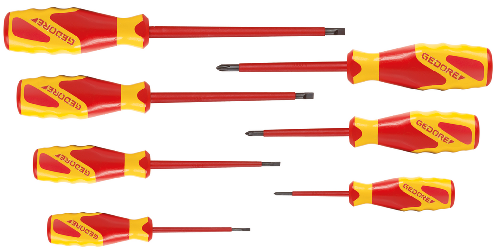 Buy Gedore VDE screwdriver set, 7 pieces, slotted 2.5-6.5 PH 0-2 | 1616048 from Power Tool Services - Image 1 | Best Price