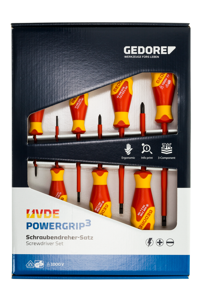 Buy Gedore VDE screwdriver set, 7 pieces, slotted 2.5-6.5 PH 0-2 | 1616048 from Power Tool Services - Image 2 | Best Price