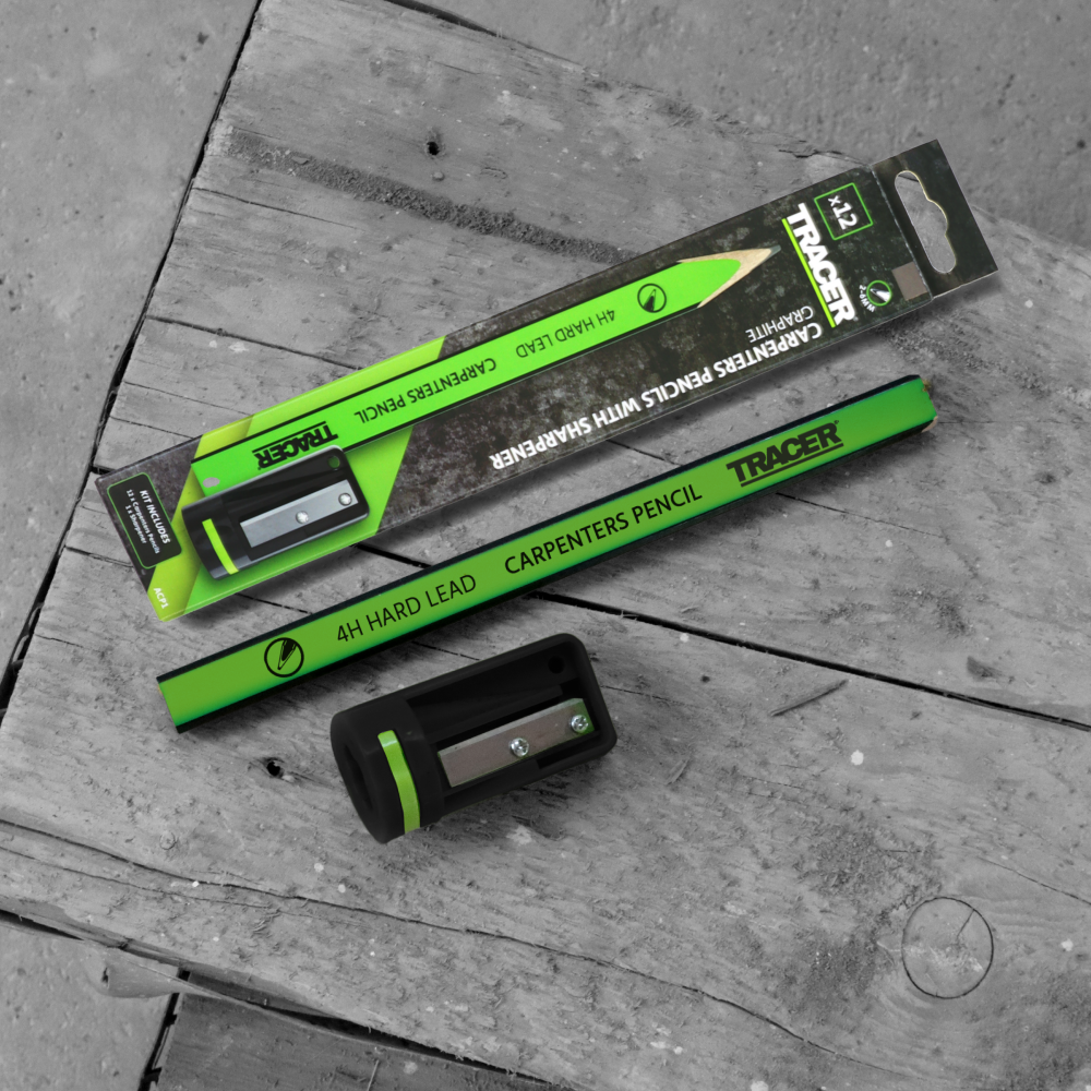 TRACER 4H Carpenters Pencils 10pc - c/w Sharpener 5 - Power Tool Services