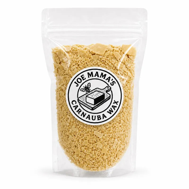 Joe Mama's carnauba wax flakes in a resealable pouch