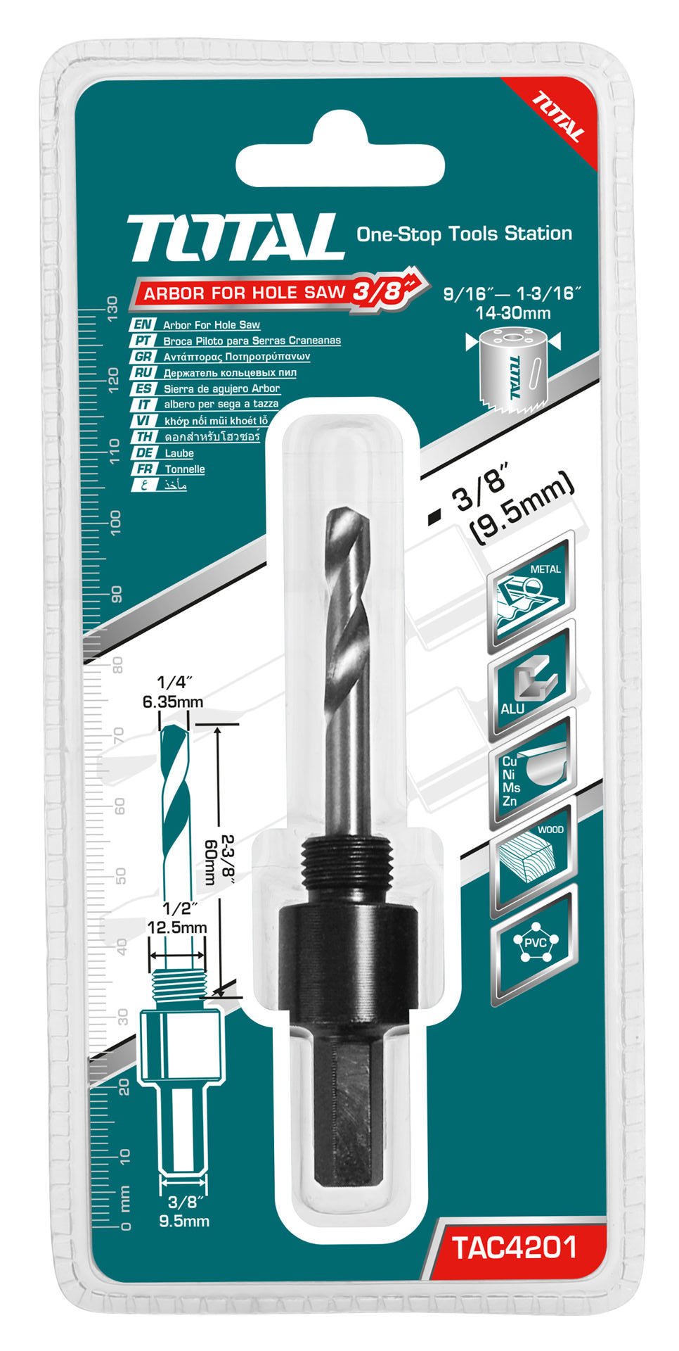 Total Tools Arbor For Holesaws 14mm to 30mm