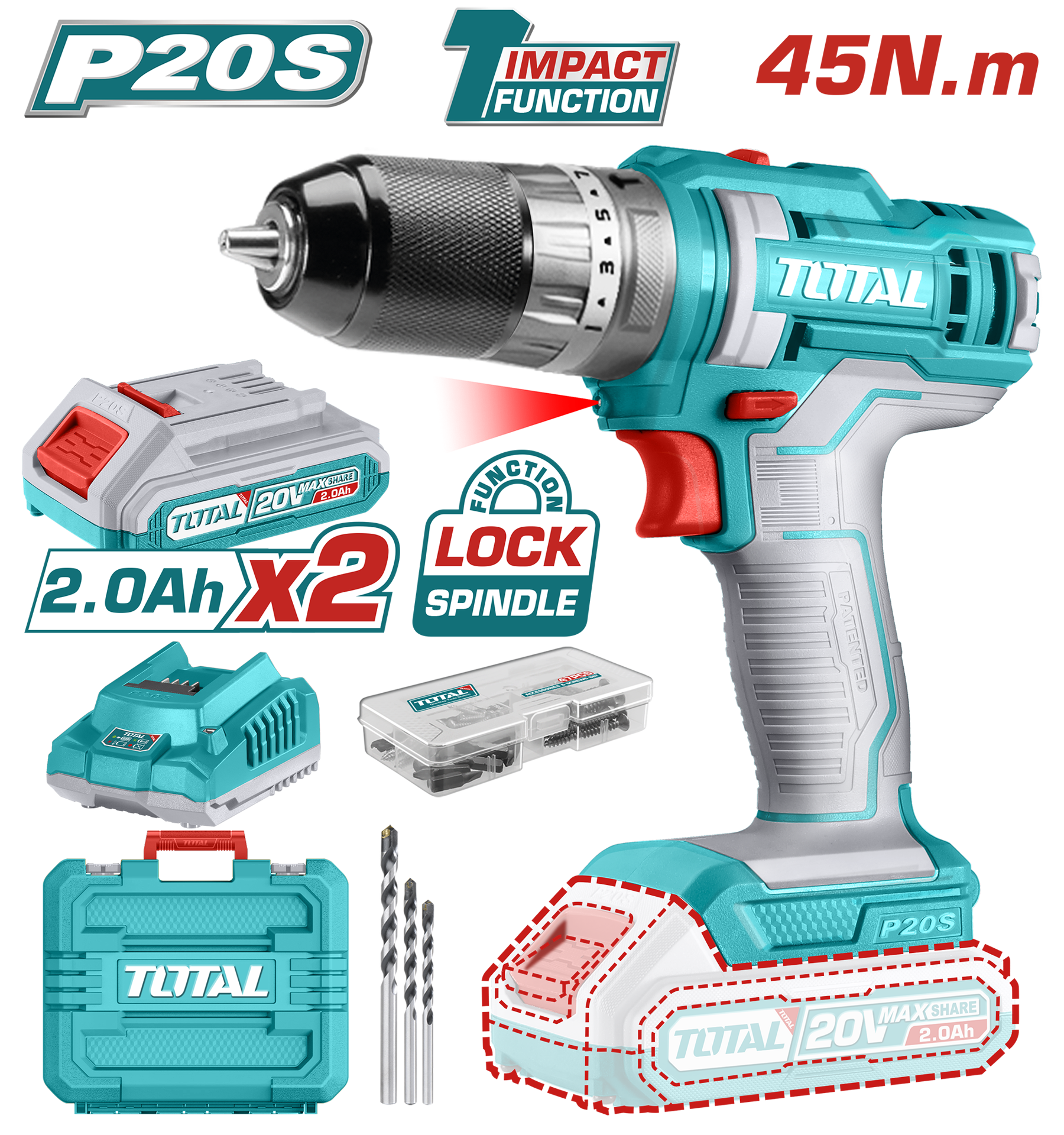 Total Tools Lithium-Ion Impact Drill 18+1+1