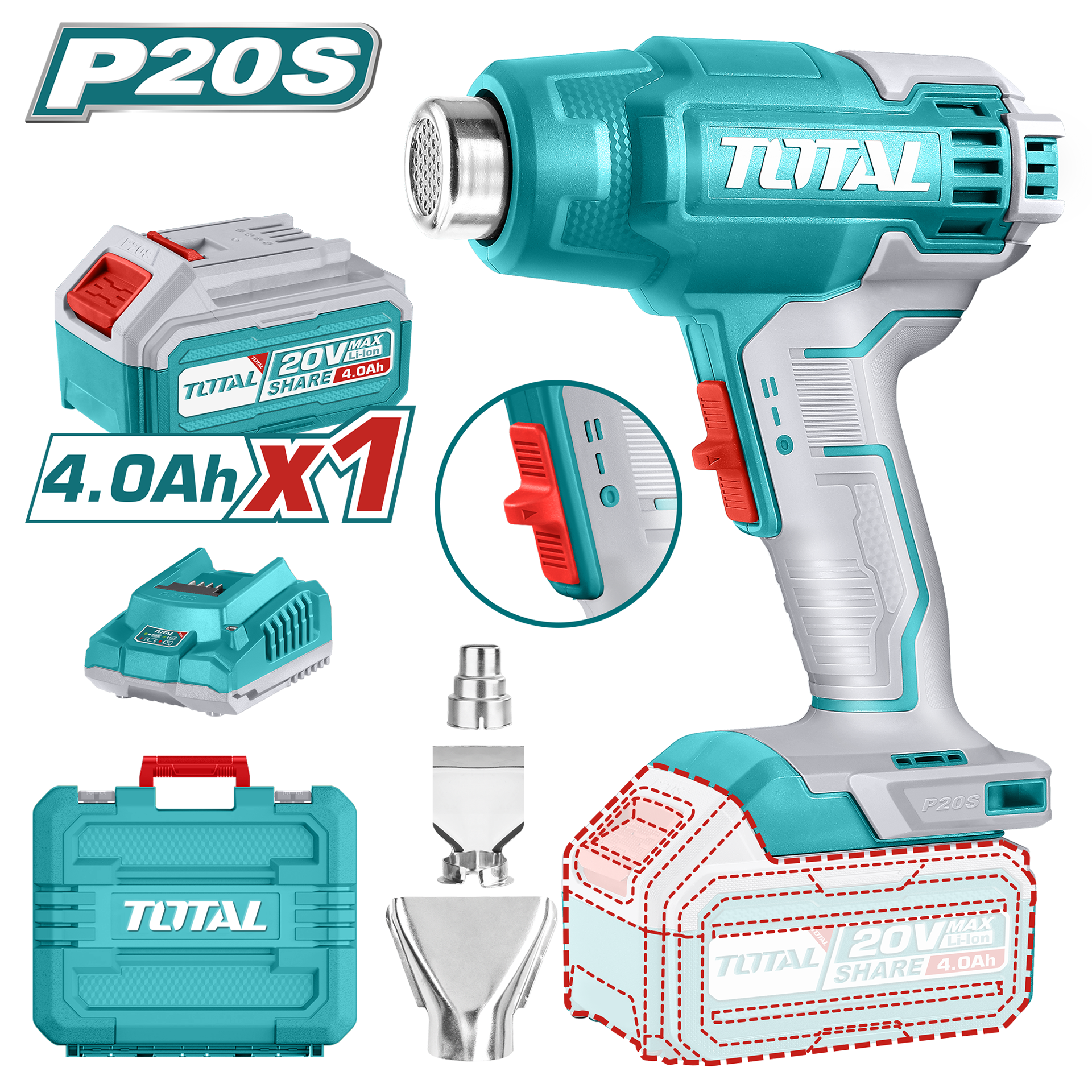 Total Tools Lithium-Ion Heat Gun including 1 x battery and 1 x charger