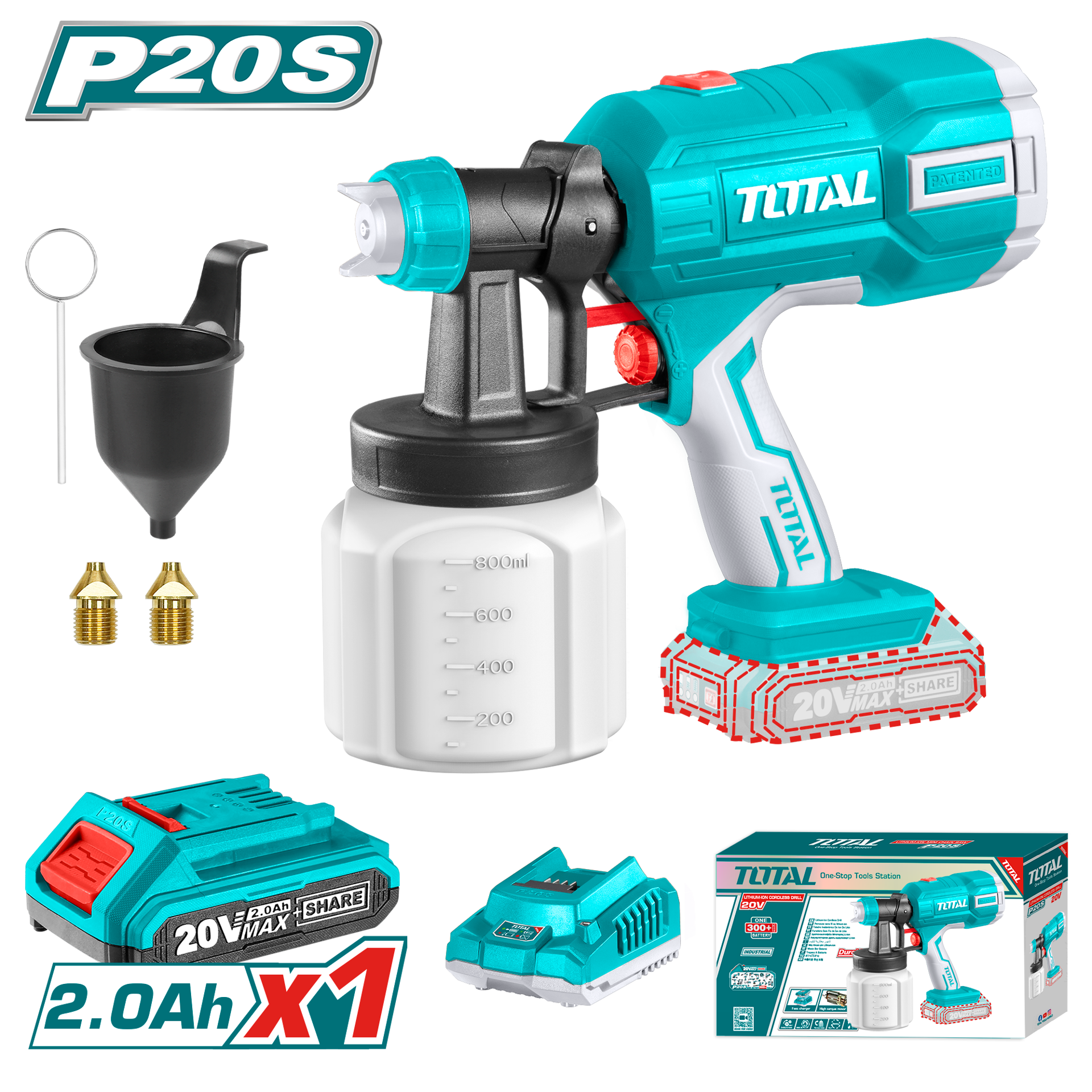 Total Tools Lithium-Ion Spray Gun includes 1 x battery and 1 x charger