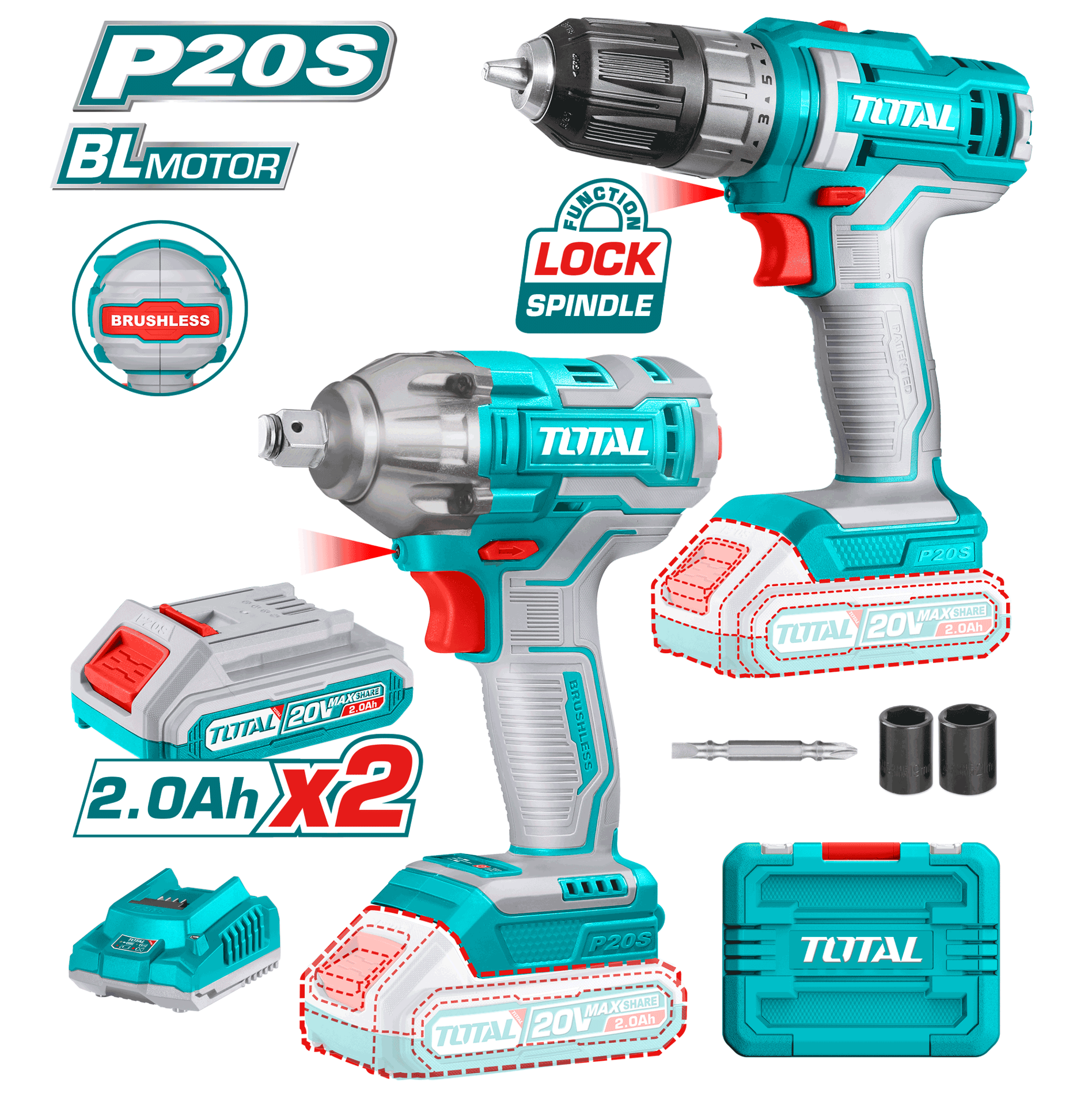 Total Tools Lithium-Ion Cordless 2-Pc. Combo Kit (Cordless drill and Impact Wrench)