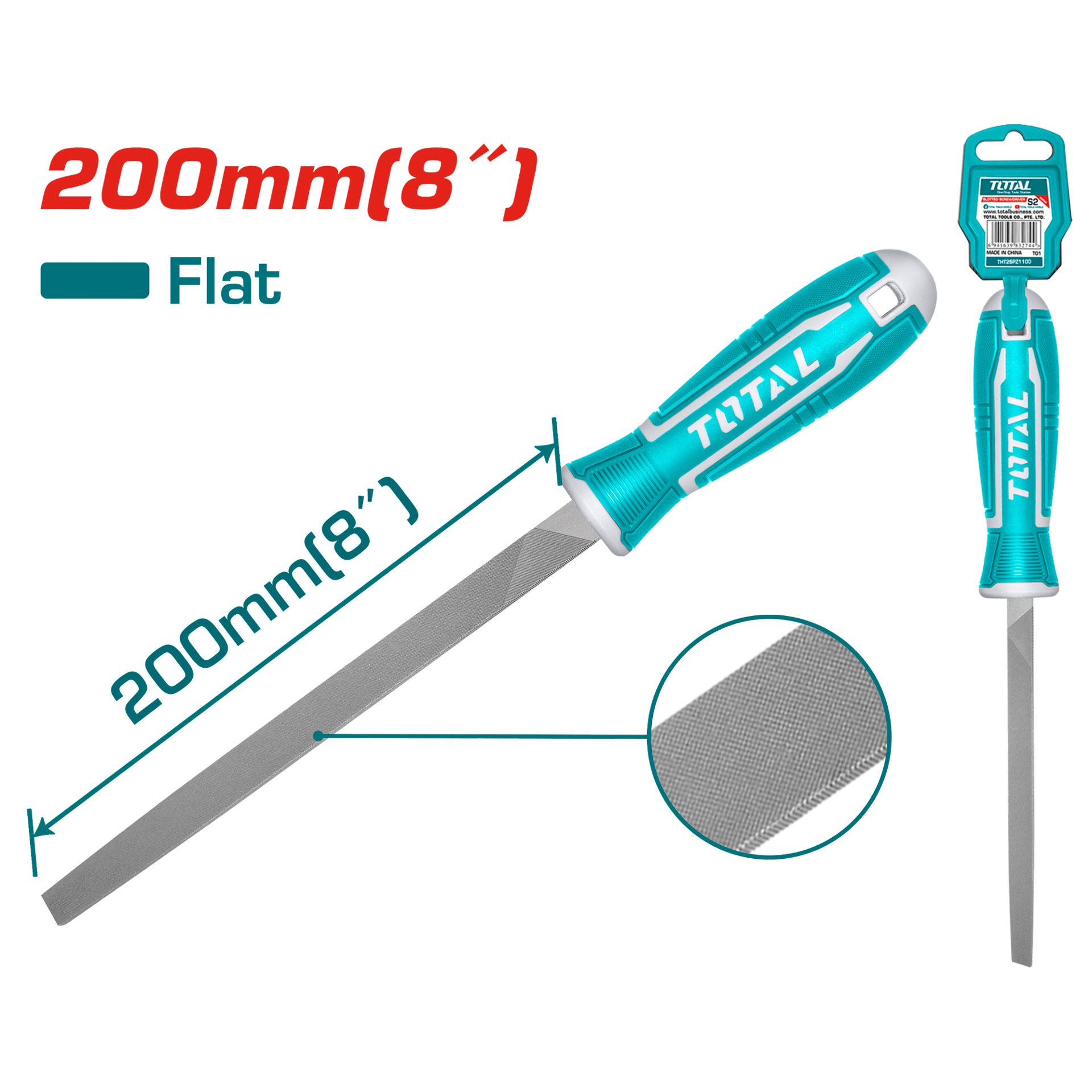 Total Tools 200mm/8" Flat Steel File with Handle