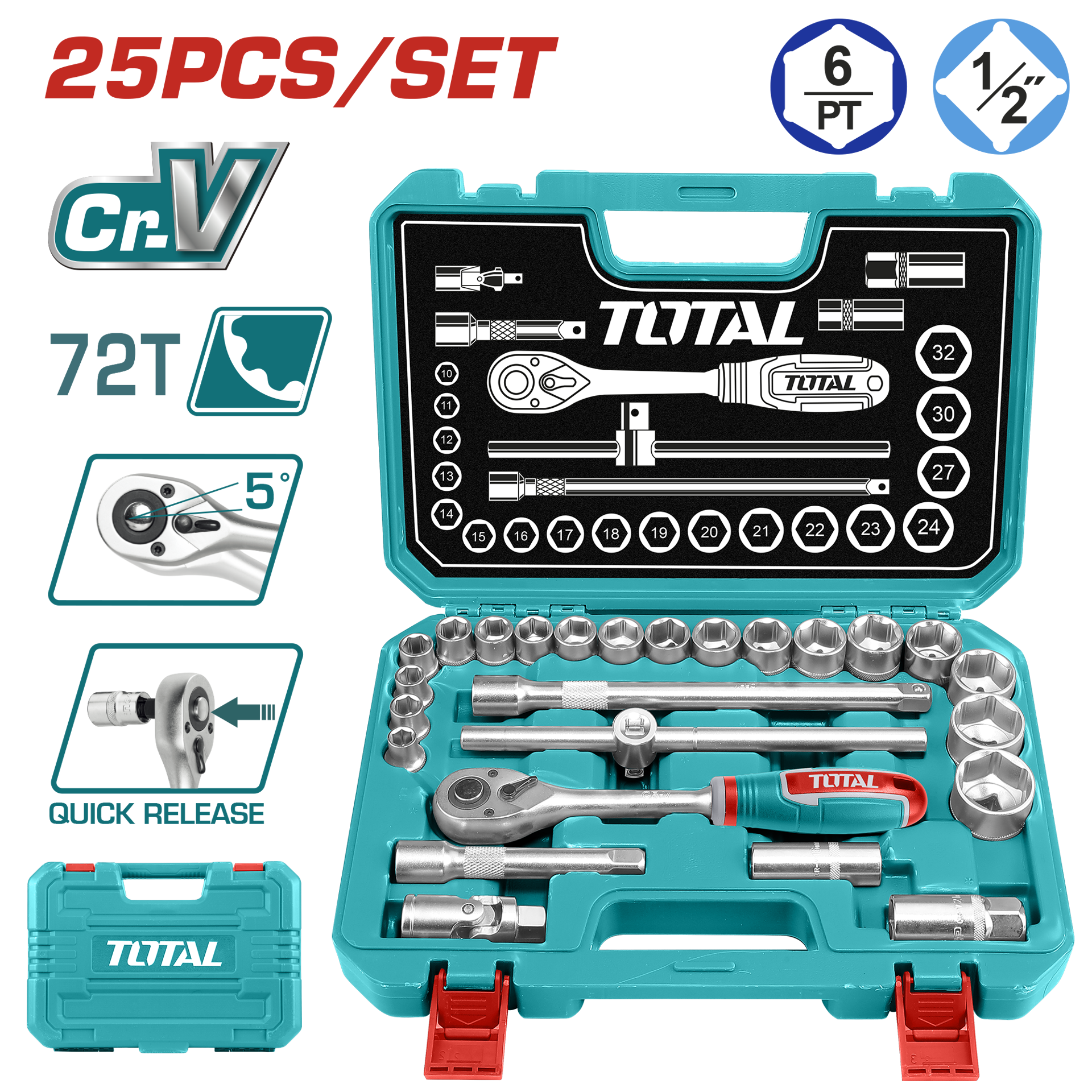 Total Tools 25 Piece 1/2" Socket Set