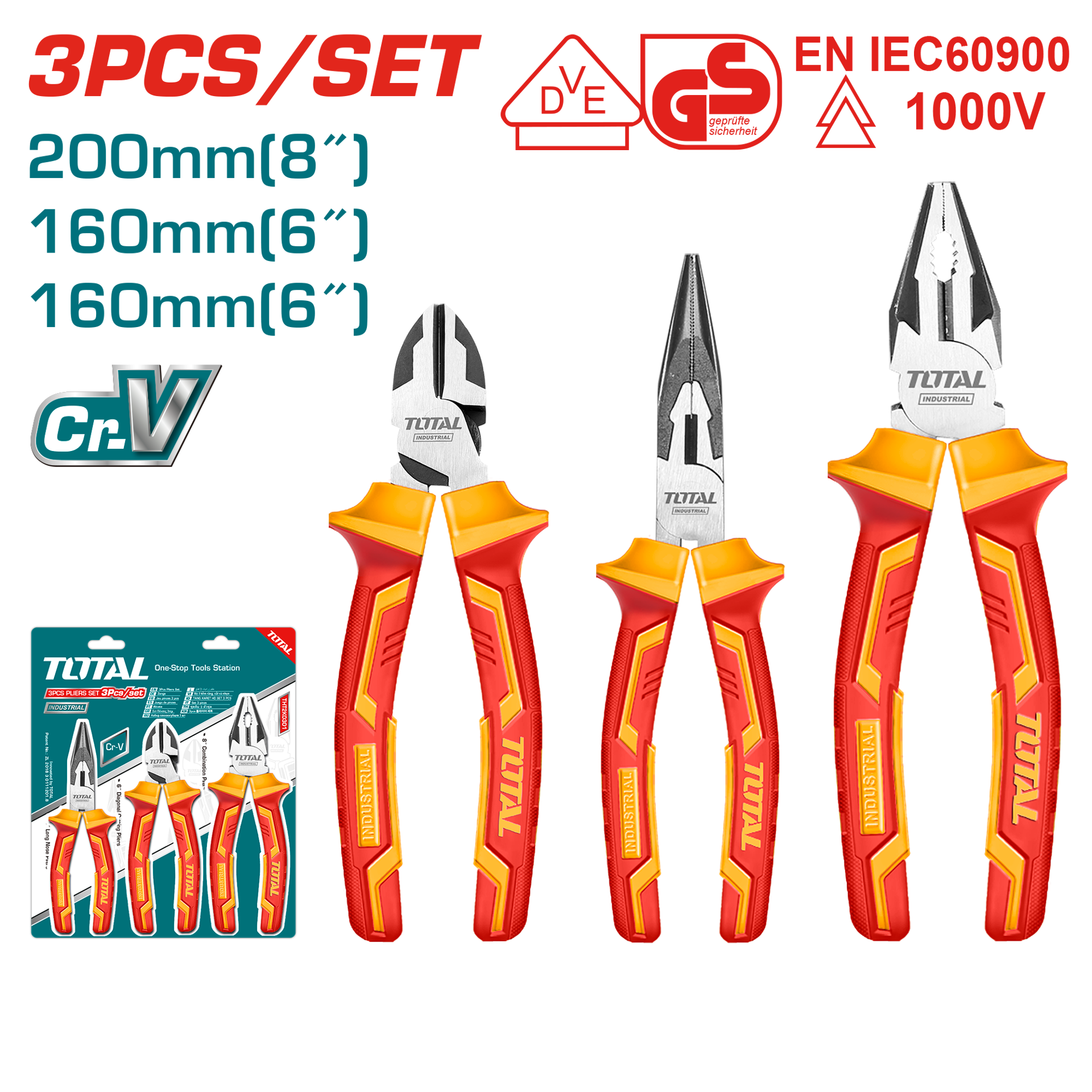 Total Tools 3 Piece Plier Set Insulated