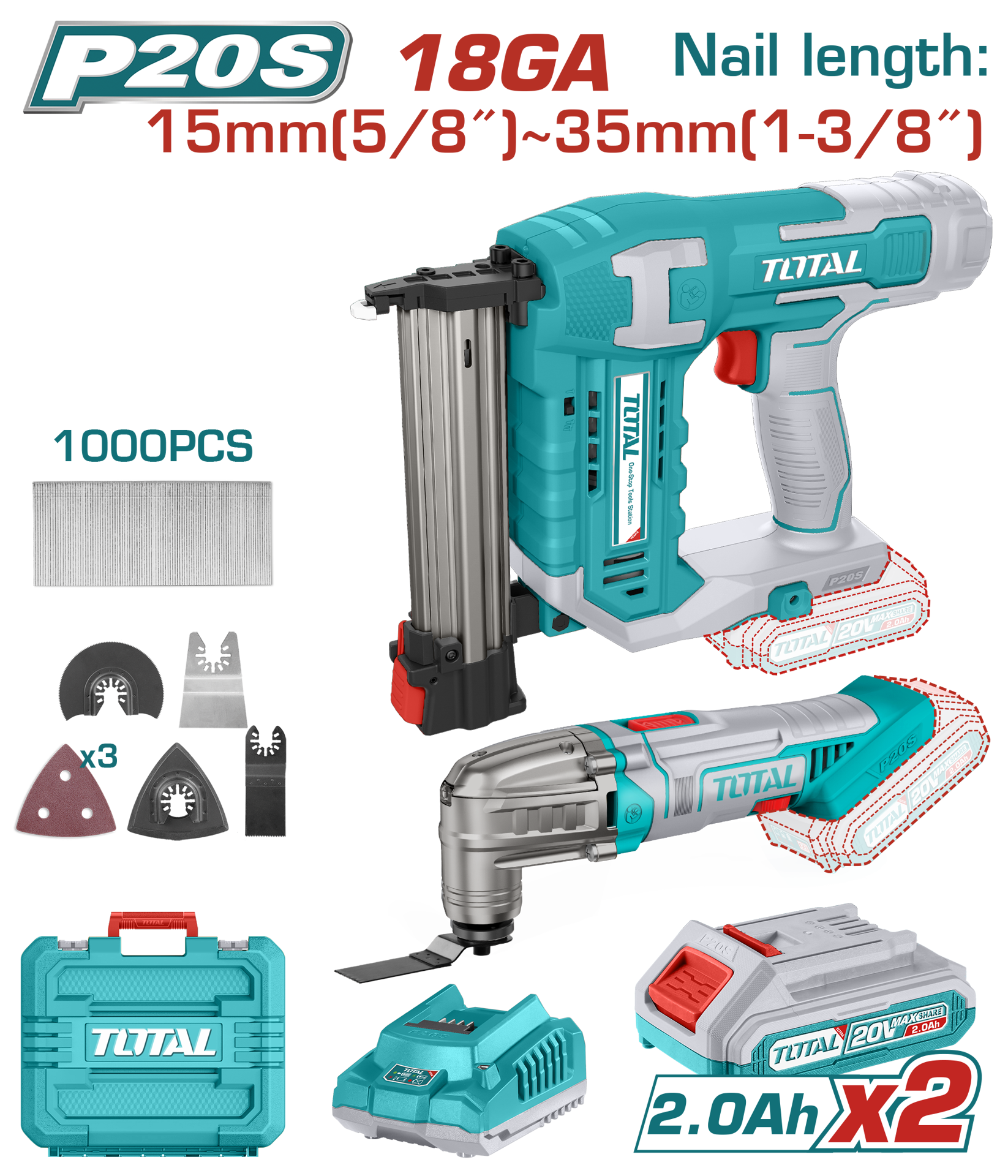 Total Tools Lithium-Ion Cordless 2-Pc. Combo Kit (Cordless Brad Nailer and Multi-Tool)