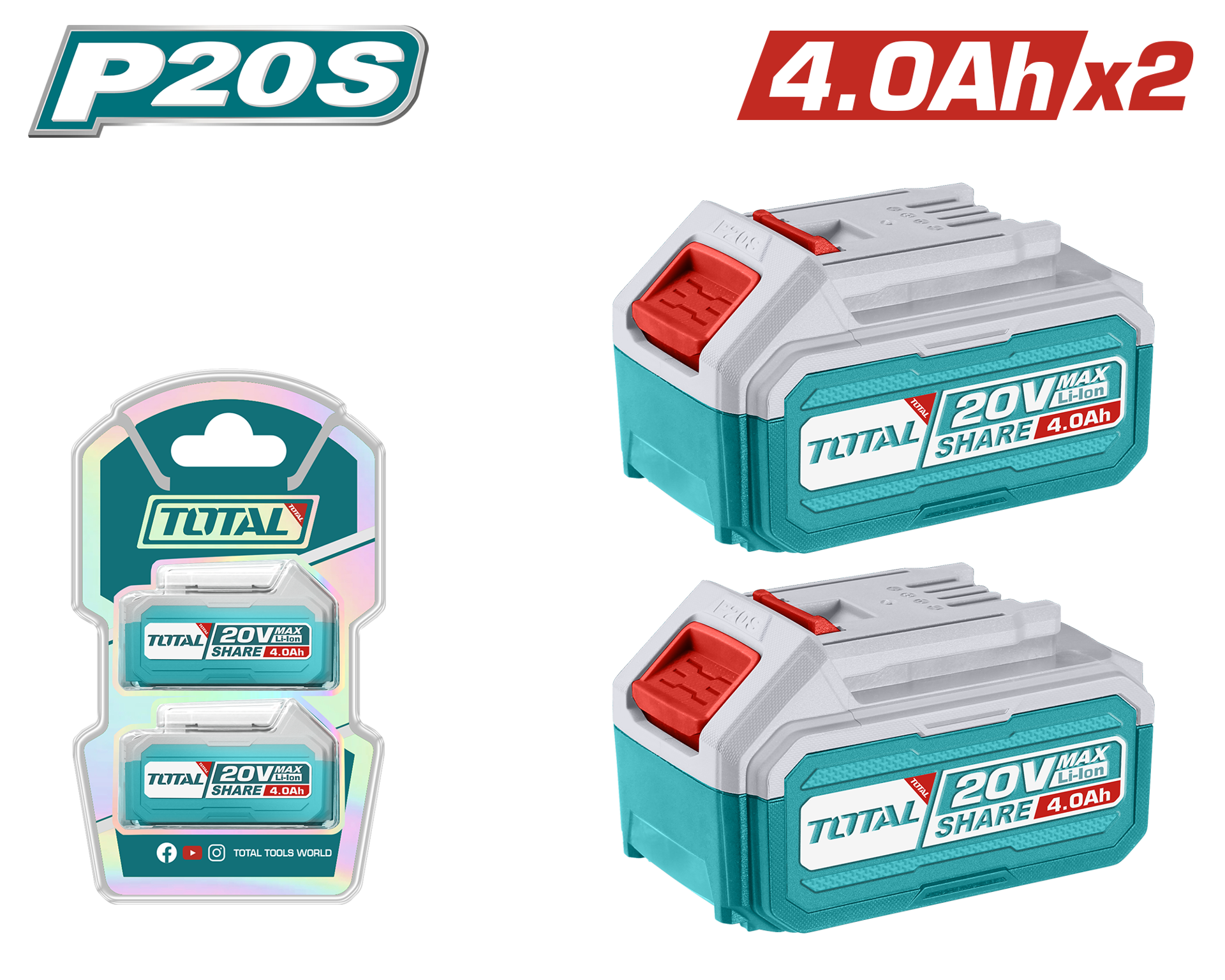 Total Tools P20S LITHIUM-ION BATTERY KIT 4.0AH X 2 PIECES