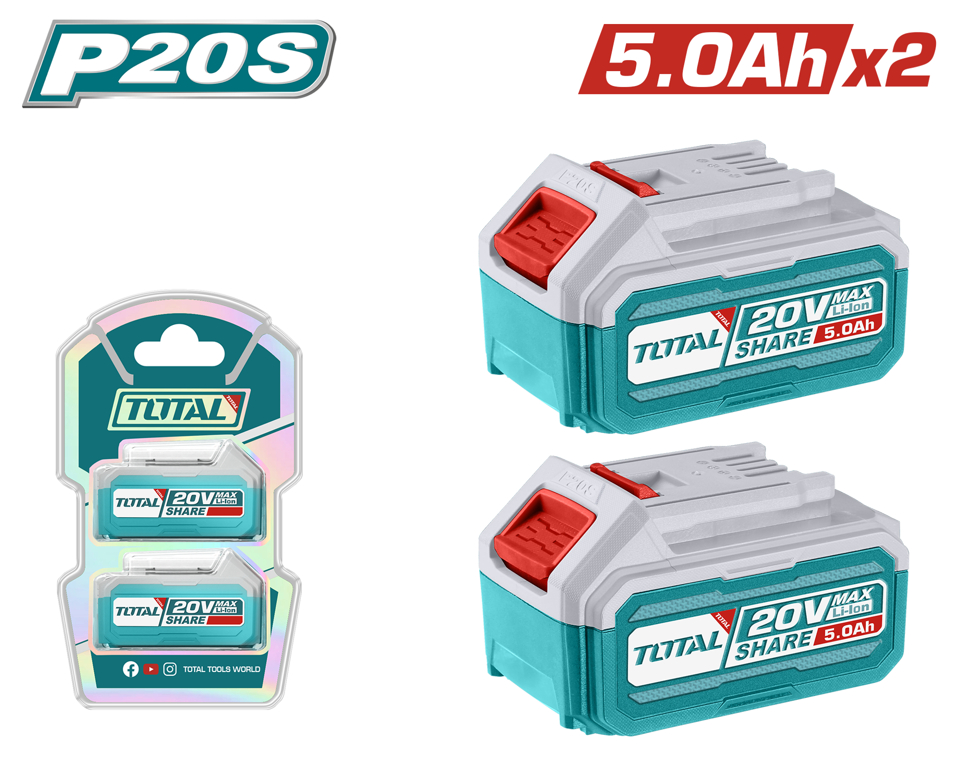 Total Tools P20S LITHIUM-ION BATTERY KIT 5.0AH X 2 PIECES