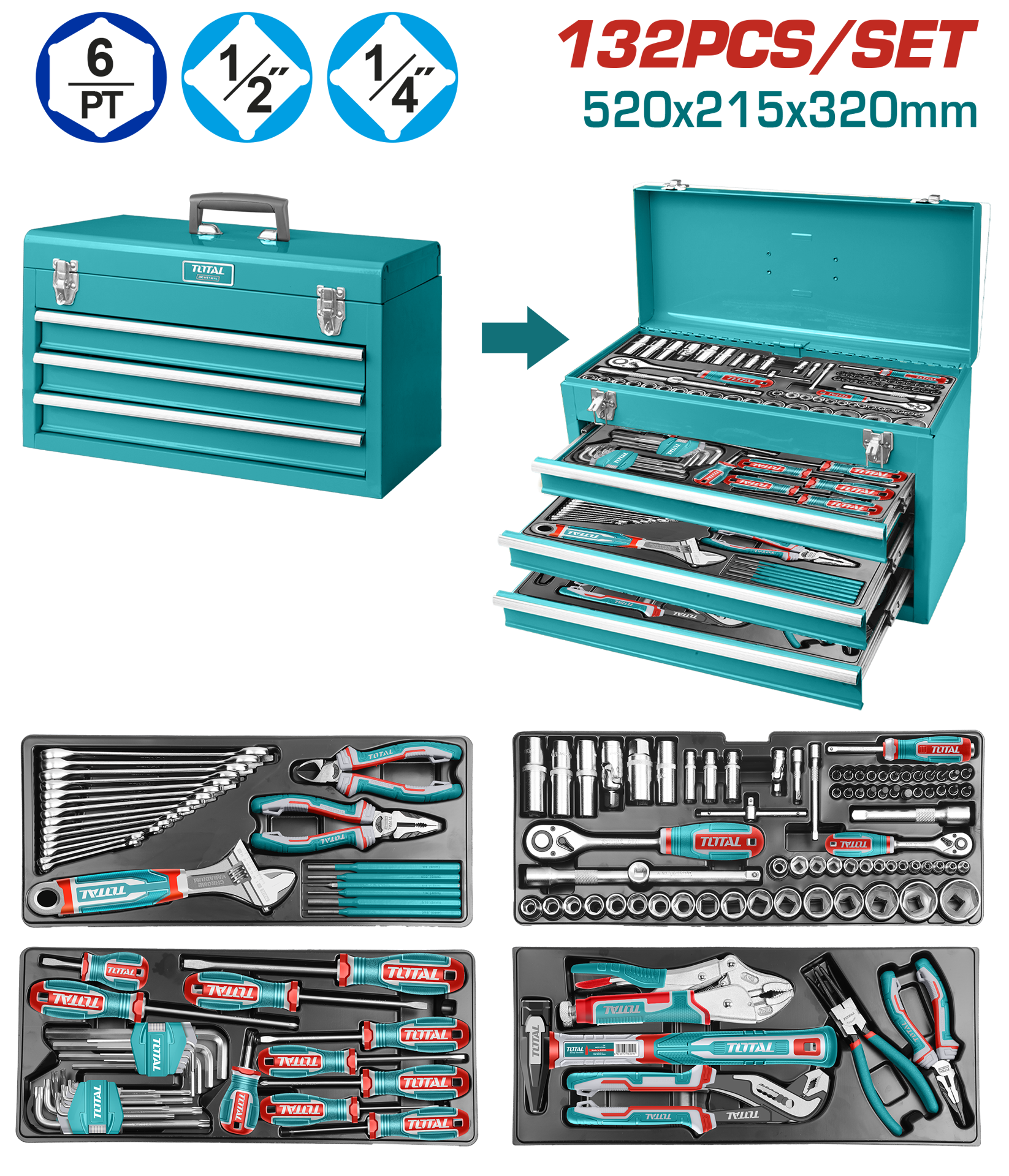 Total Tools 132 Piece Tools Chest Set