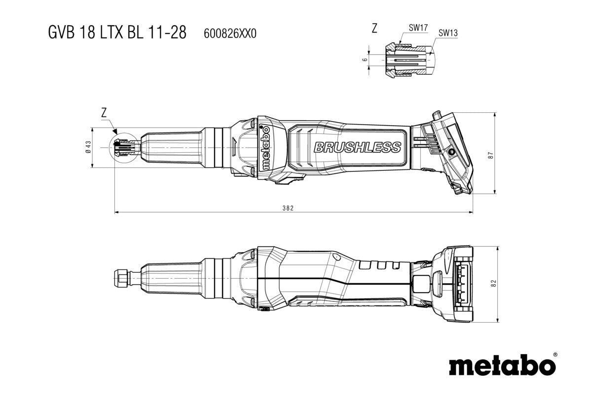 Metabo | Cordless Die Grinder GVB 18 LTX BL 11-28 | 600826850