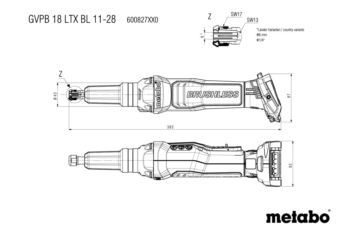 Metabo | Cordless Die Grinder GVPB 18 LTX BL 11-28 | 600827850