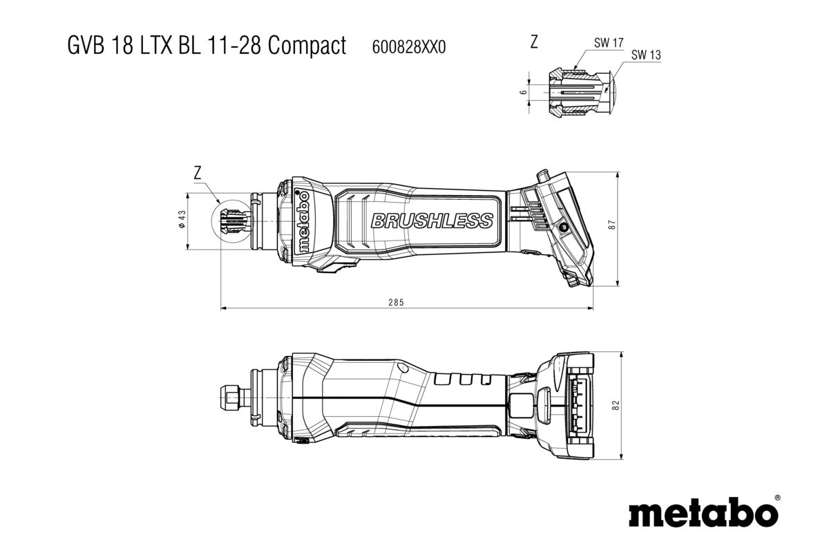 Metabo | Cordless Die Grinder GVB 18 LTX BL 11-28 COMPACT | 600828850