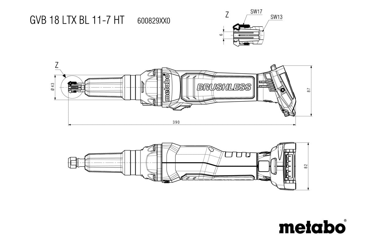 Metabo | Cordless Die Grinder GVB 18 LTX BL 11-7 HT | 600829850