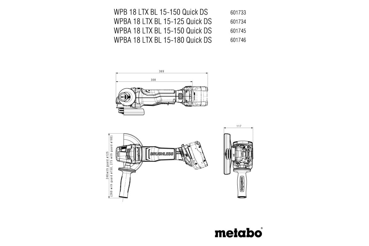 Buy Metabo | Cordless Angle Grinder WPBA 18 LTX BL 15-150 QUICK DS | 601745840 from Power Tool Services - Image 6 | Best Price