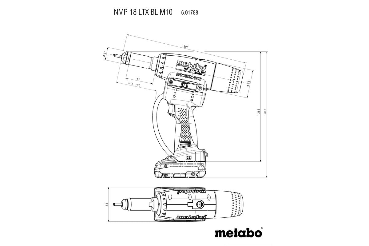 Metabo | Cordless Rivet Nut Gun NMP 18 LTX BL M10 | 601788840