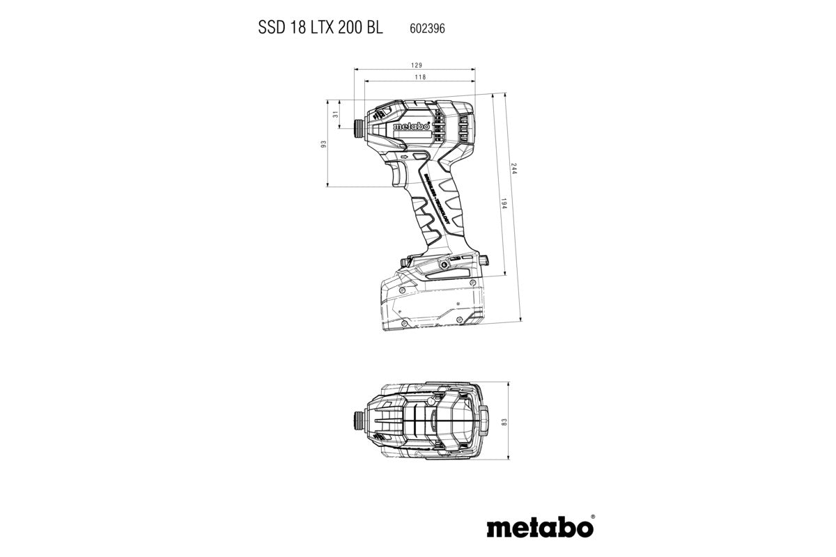 Buy Metabo | Cordless Impact Driver SSD 18 LTX 200 BL | 602396840 from Power Tool Services - Image 3 | Best Price