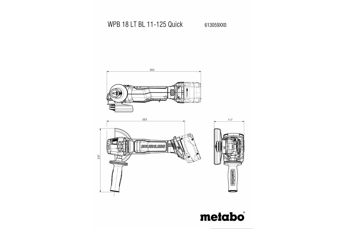 Metabo Cordless Angle Grinder WPB 18 LT BL 11-125 QUICK 613059840