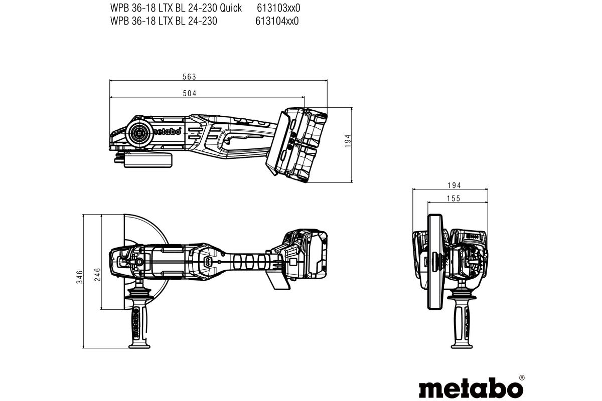 Metabo Cordless Angle Grinder WPB 36-18 LTX BL 24-230 QUICK 613103840