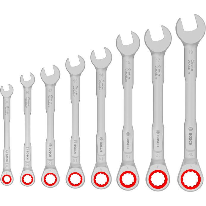 Bosch Ratchet Combination Wrench Set, 8-19 mm, 8 pcs 1600A03AG5 - Image 2
