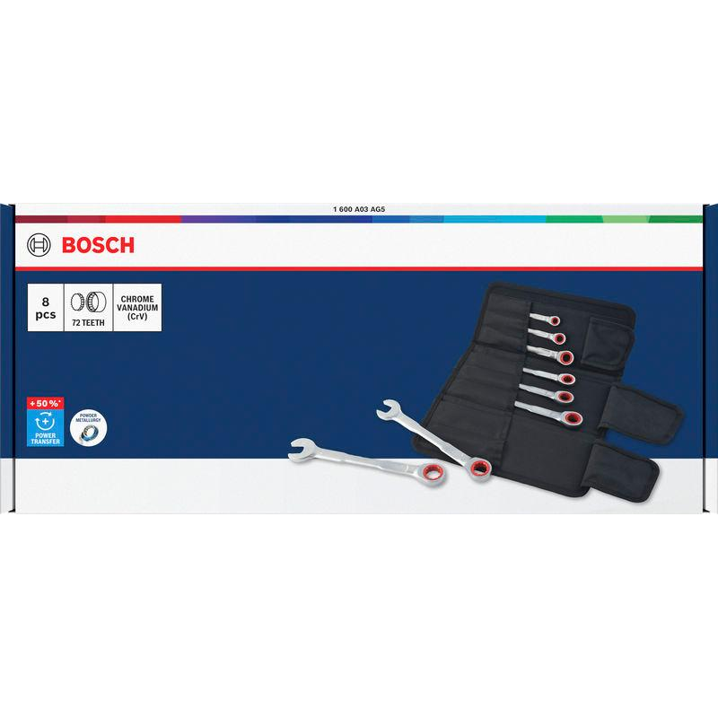 Bosch Ratchet Combination Wrench Set, 8-19 mm, 8 pcs 1600A03AG5 - Image 1