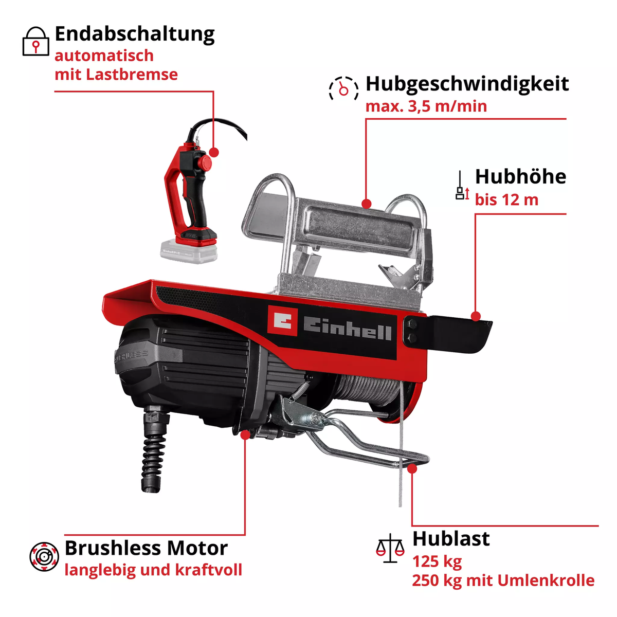 Einhell Cordless Cable Hoist TE-EH 18/250 Li BL-Solo