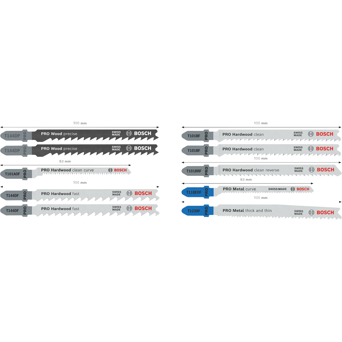 Bosch PRO Wood and Metal Jigsaw Blade Set, 100 mm, 10 pcs
