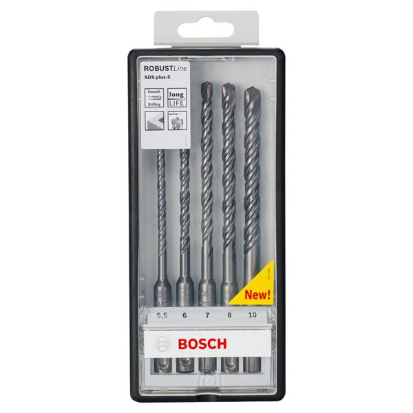 Bosch 5-piece Robust Line SDS plus-5 hammer drill bit set 5.5 - 10 mm 2607019929 - Image 1