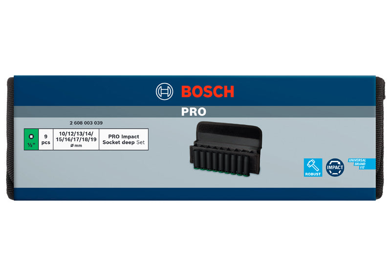 Bosch Professional PRO Impact Socket Set, 1/2", Deep, 9 pcs 2608003039 1 - Power Tool Services