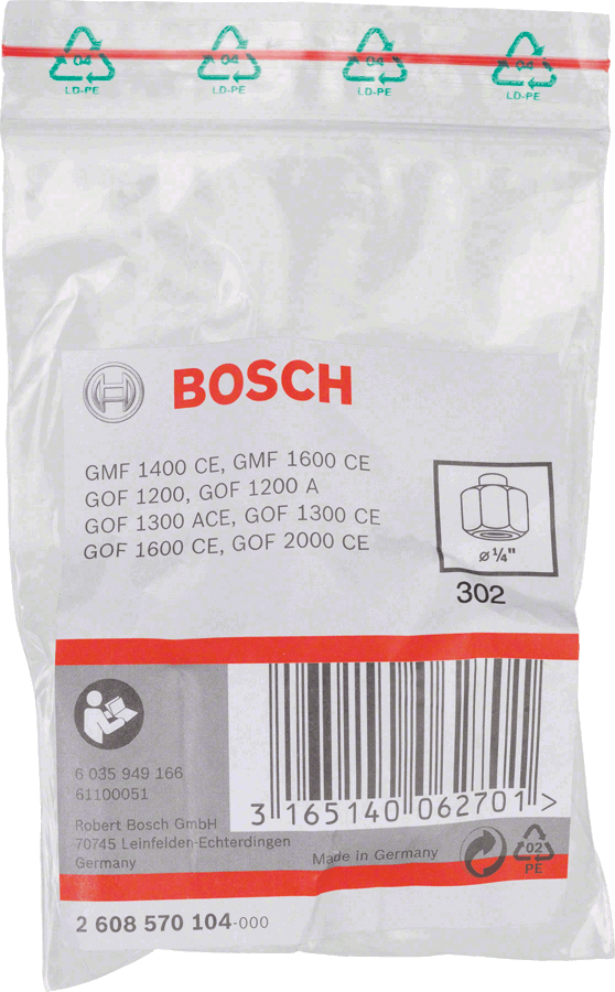 Bosch Collet & Nut Set "¼” for GOF 1600 & GMF 1600 2608570104