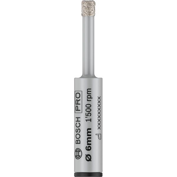 Close-up of Bosch PRO Ceramic dry Drill Bit 6mm with 1500 rpm marking, ideal for dry drilling in tiles and hard ceramics with precision.