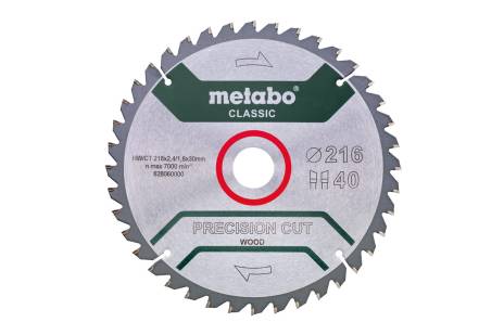 Buy Metabo | Saw Blade "Precision Cut Wood - Classic", 216X30, Z40 Wz 5°Neg. (628060000) from Power Tool Services - Image 1 | Best Price