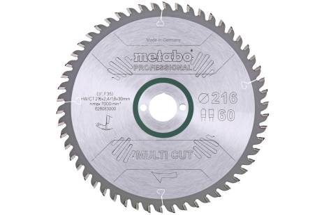 Buy Metabo | Saw Blade "Multi Cut - Professional", 216X30, Z60 Fz/Tz, 5°Neg. (628083000) from Power Tool Services - Image 1 | Best Price