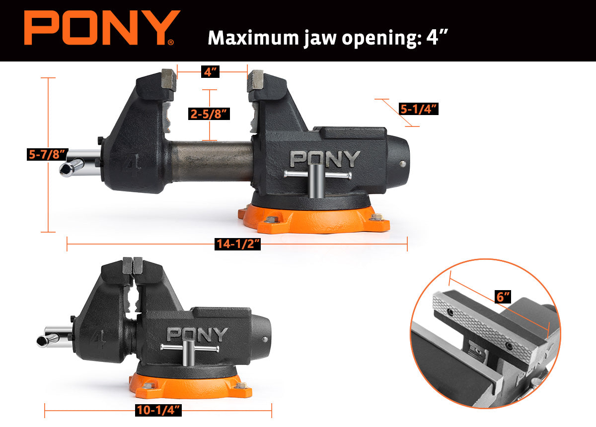 Pony 100mm (4') Pro Heavy-duty Swivel Base Bench Vise