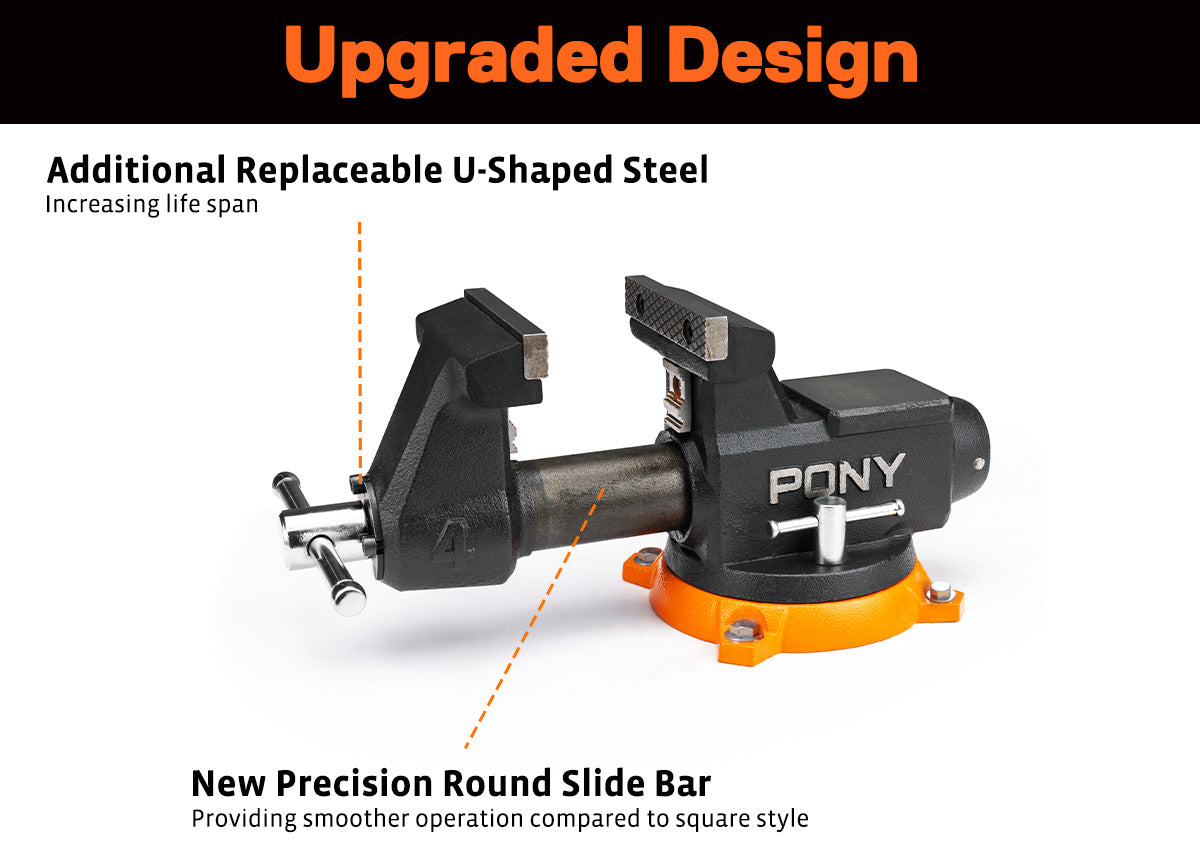 Pony 100mm (4') Pro Heavy-duty Swivel Base Bench Vise