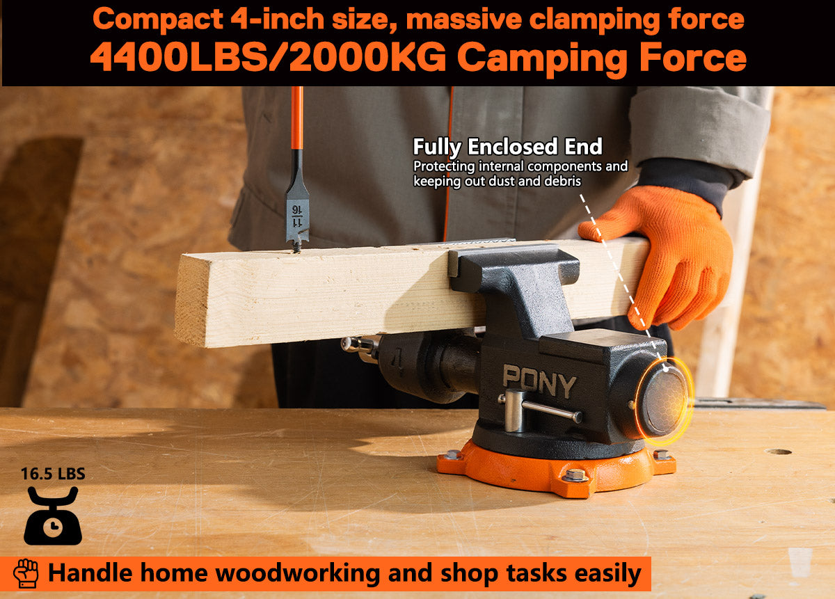 Pony 100mm (4') Pro Heavy-duty Swivel Base Bench Vise
