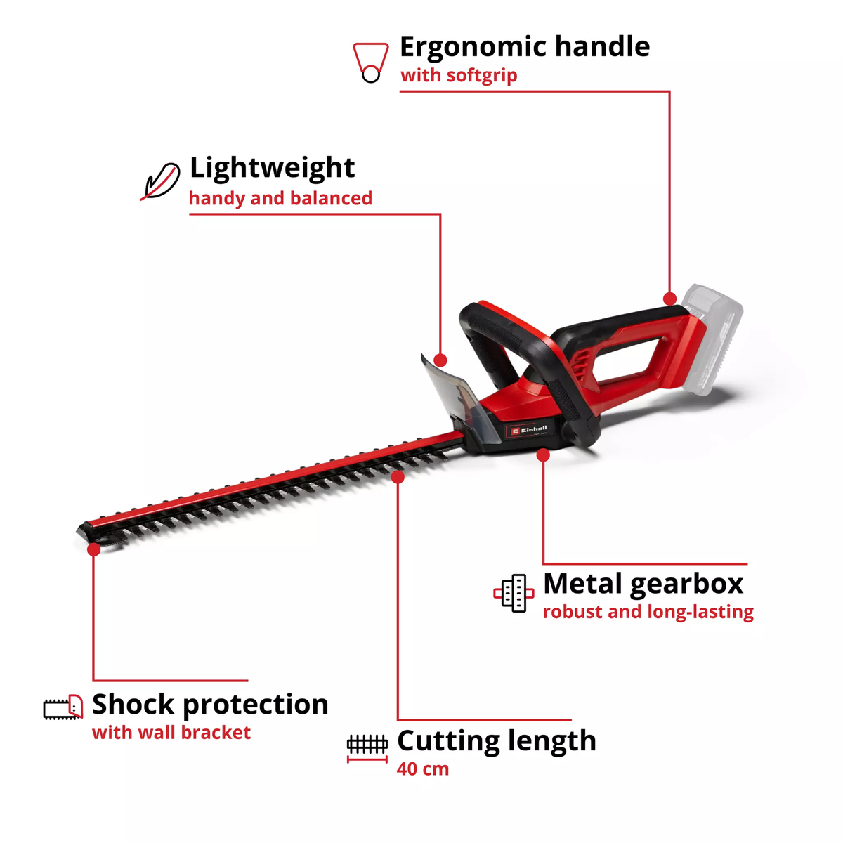 Einhell Cordless Hedge Trimmer GC-CH 18/40 Li Solo - Image 3