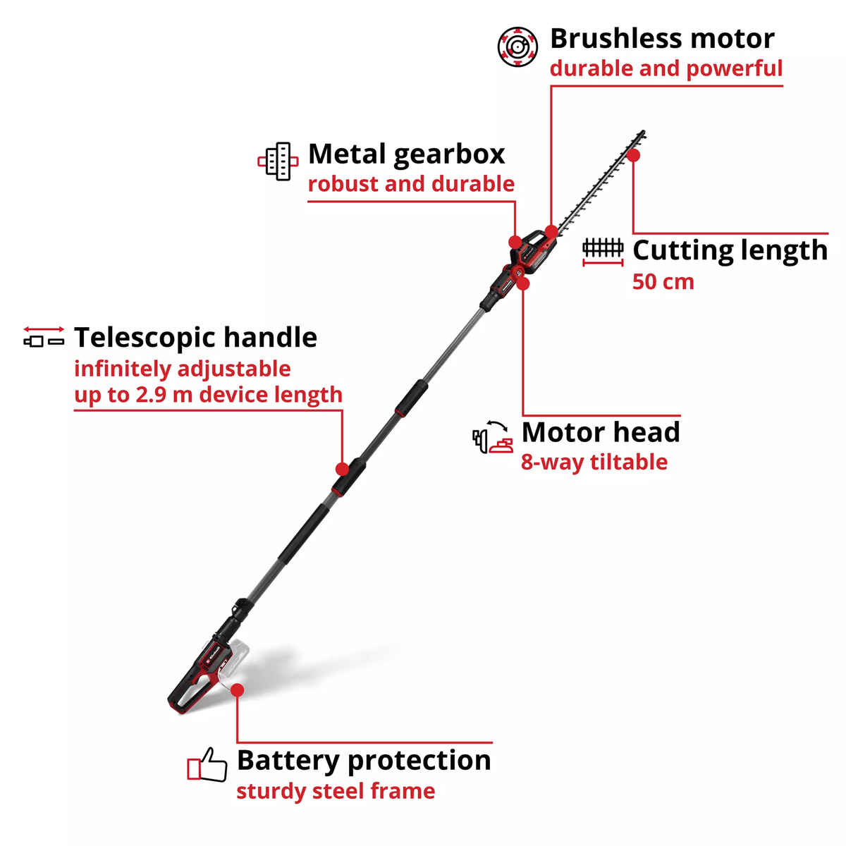 Einhell Cl. Telescopic Hedge Trimmer GP-HH 18/50 Li T BL-Solo