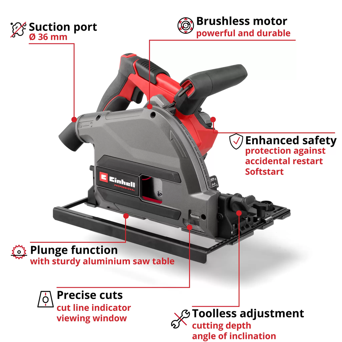 Einhell Cordless Plunge Cut Saw TP-PS 18/165 Li BL - Solo