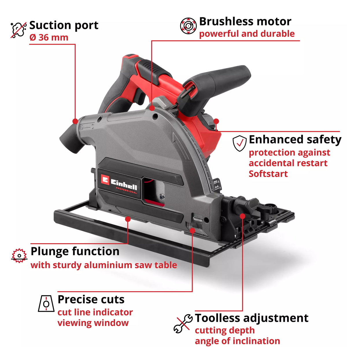 Einhell Cordless Plunge Cut Saw TP-PS 18/165 Li BL - Solo