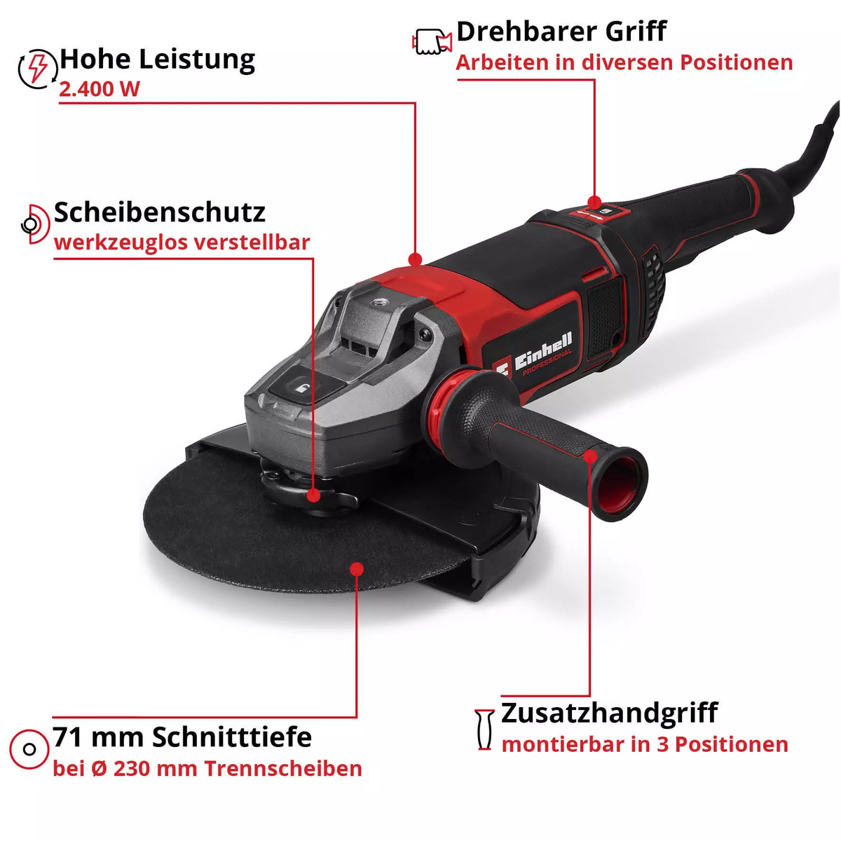 Einhell Professional Angle Grinder 230mm 2400W TP-AG 230/2400
