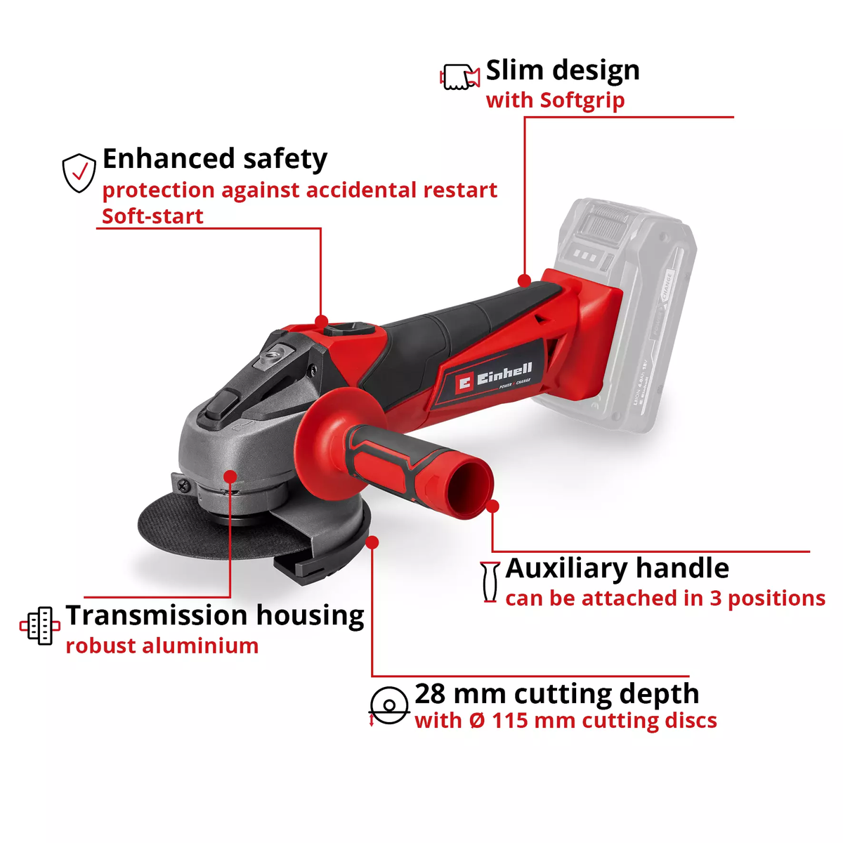 Einhell Cordless Angle Grinder TC-AG 18/115 Li-Solo