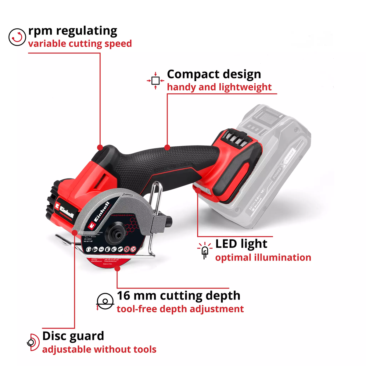 Einhell Cordless Cut-Off Grinder TP-CO 18/76-C Li BL - Solo